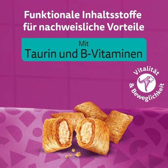 Whiskas Pounce & Play Katzensnacks im Portionsbeutel für ausgewachsene Katzen mit Huhn 8x45g