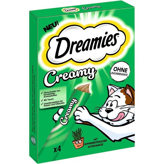 DREAMIES Creamy Multipack Katzenminze, 11x4x10g - Cremige Leckerlis mit Katzenminze für Katzen