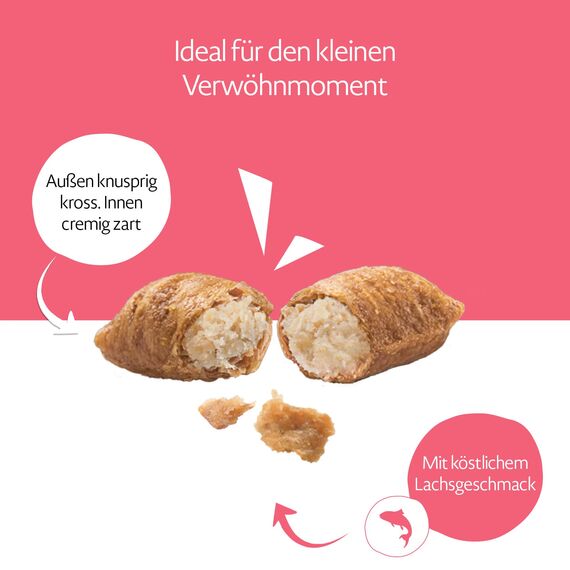 MERA Crunch & Soft mit Lachs, 200g köstliche Katzen Leckerlies, nahrhafter Katzensnack voller Vitamine und Mineralien, krosse Kissen mit cremiger Füllung (Packung mit 4)