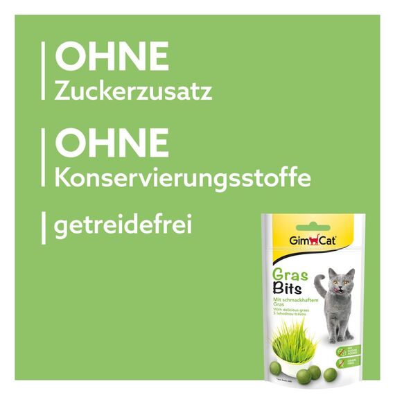 GimCat Gras Bits - Getreidefreier und vitaminreicher Katzensnack mit echtem Gras - 8er Pack (8 x 40 g)