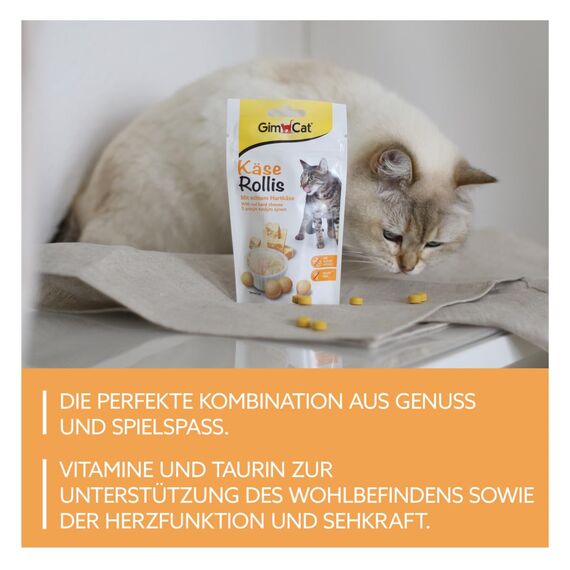 GimCat Käse Rollis - Getreidefreier und vitaminreicher Katzensnack mit echtem Hartkäse - 8er Pack (8 x 40 g)