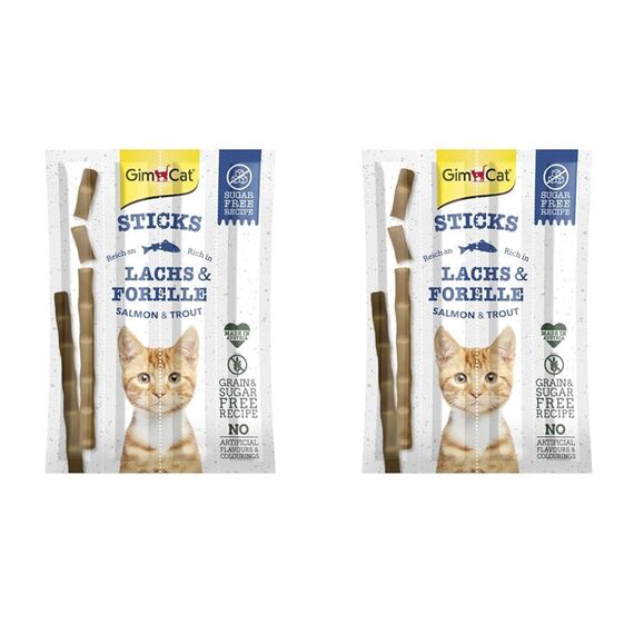 GimCat Sticks Lachs & Forelle - Softe Kaustangen mit hohem Fleischanteil und ohne Zuckerzusatz - 1 Packung (1 x 4 Sticks) (Packung mit 2)