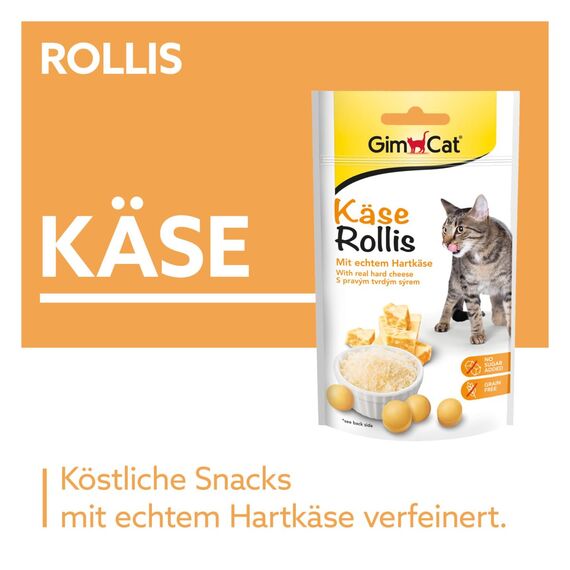 GimCat Käse Rollis - Getreidefreier und vitaminreicher Katzensnack mit echtem Hartkäse - 8er Pack (8 x 40 g)