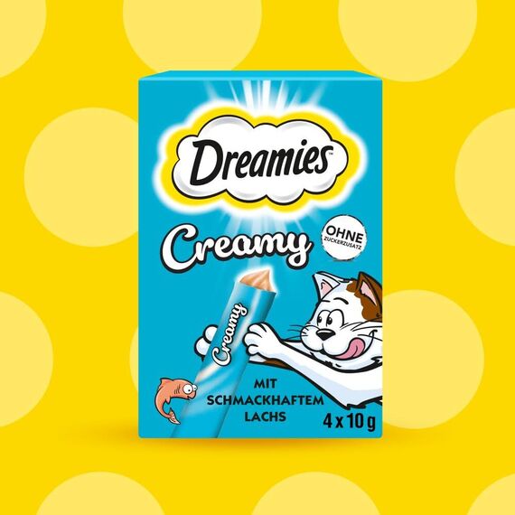 Dreamies Katzenleckerlis Creamy Snacks mit Lachs – köstlich cremiger Geschmack – 44 Portionsbeutel (11 x 4 x 10g)