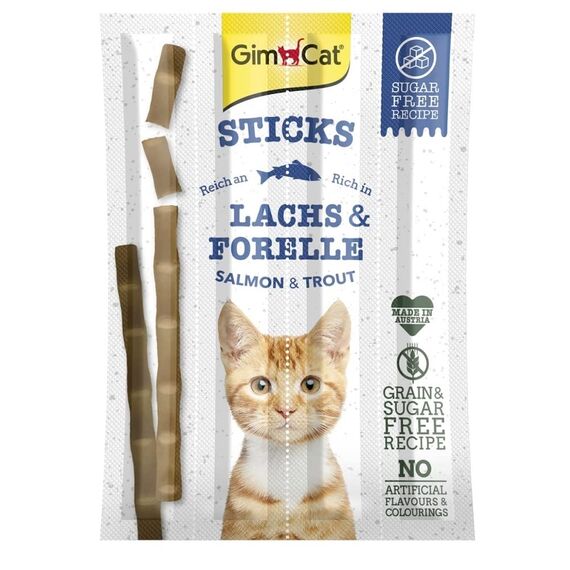 GimCat Sticks Lachs & Forelle - Softe Kaustangen mit hohem Fleischanteil und ohne Zuckerzusatz - 1 Packung (1 x 4 Sticks)