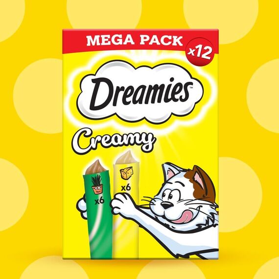 DREAMIES Creamy mit Katzenminze und Käse, 7x12x10g Multipack - Cremige Katzenleckerlis für verwöhnte Katzen