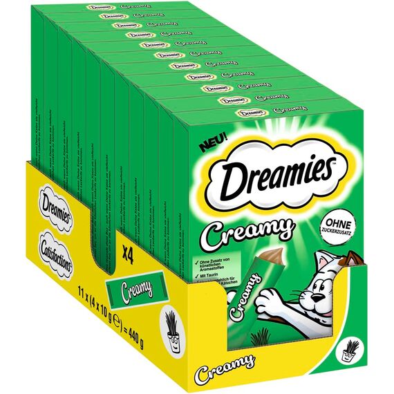 DREAMIES Creamy Multipack Katzenminze, 11x4x10g - Cremige Leckerlis mit Katzenminze für Katzen