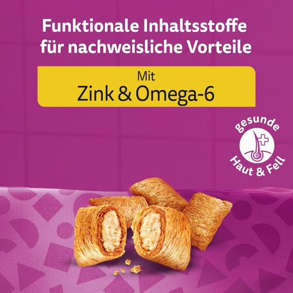 Whiskas Groom & Care Katzensnacks im Portionsbeutel für ausgewachsene Katzen mit Huhn 8x45g
