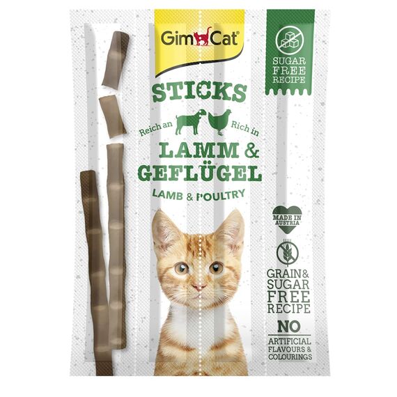 GimCat Sticks Lamm & Geflügel - Softe Kaustangen mit hohem Fleischanteil und ohne Zuckerzusatz - 1 Packung (1 x 4 Sticks)