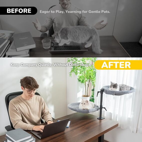 CATISM 2 Katzenbett für Schreibtisch - 360° drehbar & höhenverstellbar katzenkorb, Katzenhängematte mit 4 waschbaren Bezügen Katzenschlafplatz für Homeoffice (Grau) bis 40 LBS