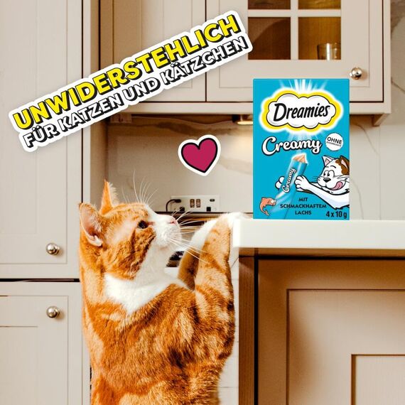 Dreamies Katzenleckerlis Creamy Snacks mit Lachs – köstlich cremiger Geschmack – 44 Portionsbeutel (11 x 4 x 10g)
