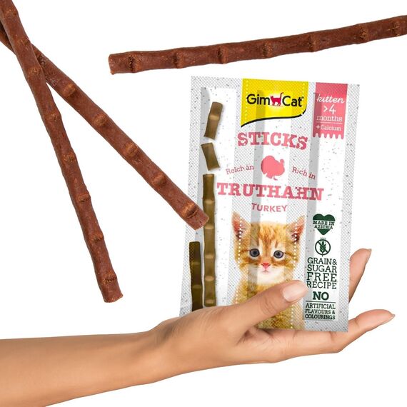 GimCat Sticks Kitten Truthahn - Softe Kaustangen mit hohem Fleischanteil und ohne Zuckerzusatz - 1 Packung (1 x 3 Sticks)