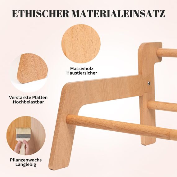 Cheerpals Katzenhängematte Katzenbett für Große Katzen - Freistehende Katzenliege aus Buchenholz gegen Umkippen - Waschbarer Schlafplatz für Indoor & Fenster - 70x47x30 cm, Weiß/Grau/Khaki