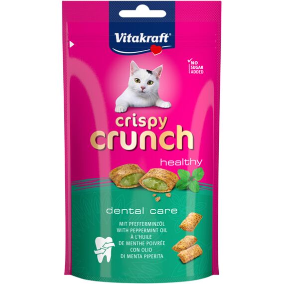 Vitakraft Crispy Crunch, knusprige Snackkissen gefüllt mit Pfefferminzöl, prophylaktische Wirkung, Katzensnack, ohne Zusatz von Zucker (1x 60g)