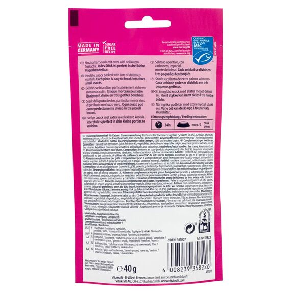 Vitakraft Triggles, Katzensnack, mit Seelachs, portionierbar in DREI Häppchen, ideal als Belohnung oder Training, ohne Zuckerzusatz (1x 40g) (Packung mit 2)