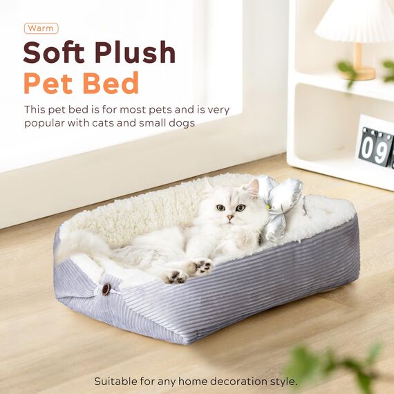 MAIYADUO Weiches Katzenbett Waschbar 42x38 cm Plüsch Haustierbett für Kleine Hunde und Katzen - 2 in 1 Katzenkissen Katzendecke Katzensofa Nest Bett, Entfaltete Größe 61x51 cm