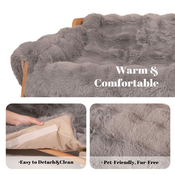 Cheerpals Katzenhängematte Katzenbett für Große Katzen - Freistehende Katzenliege aus Buchenholz gegen Umkippen - Waschbarer Schlafplatz für Indoor & Fenster - 70x47x30 cm, Weiß/Grau/Khaki