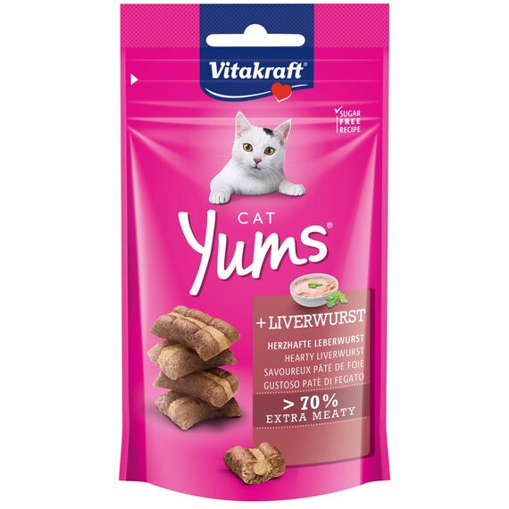 Vitakraft Cat YUMS, Katzensnack, mit herzhafter Leberwurst, extra fleischig, mit sichtbarer Füllung, im wiederverschließbaren Beutel (1x 40g) (Packung mit 2)