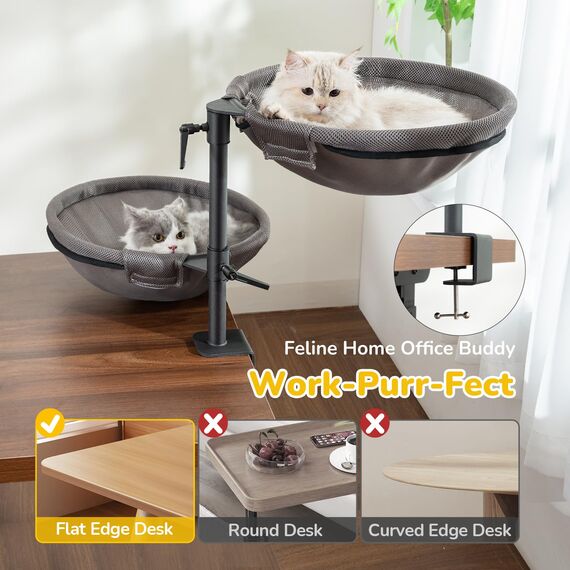 CATISM 2 Katzenbett für Schreibtisch - 360° drehbar & höhenverstellbar katzenkorb, Katzenhängematte mit 4 waschbaren Bezügen Katzenschlafplatz für Homeoffice (Grau) bis 40 LBS