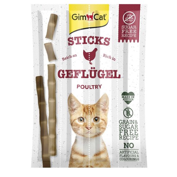 GimCat Sticks Geflügel - Softe Kaustangen mit hohem Fleischanteil und ohne Zuckerzusatz - 1 Packung (1 x 4 Sticks)