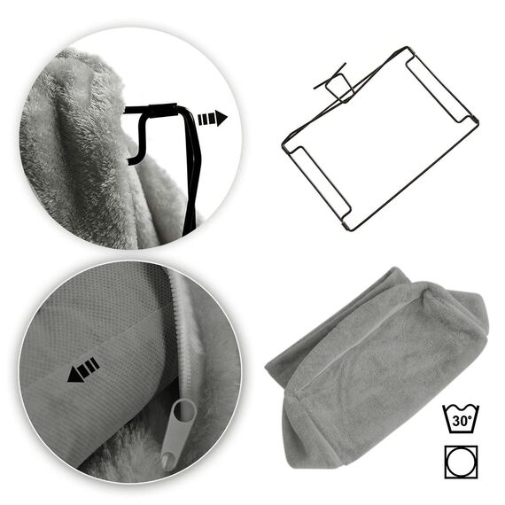 lionto Katzenheizungsliege mit kuscheligem Plüschbezug, warmes Katzenbett zum Einhängen mit Metallhaken für alle gängigen Heizungen, waschbare Katzenhängematte aus gemütlichem Material, dunkelgrau