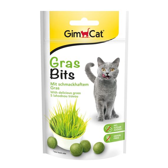 GimCat Gras Bits - Getreidefreier und vitaminreicher Katzensnack mit echtem Gras - 8er Pack (8 x 40 g)