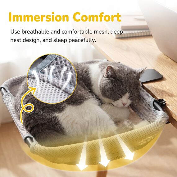 CATISM 2-in-1 Katzenbett für Schreibtisch & Faltbare Katzen Hängematte bis 18 kg, Katzen Fensterliege Hängematte Waschbarer Verstellbare Katzen Schreibtisch Bett Verstärkte Katzenhängematte