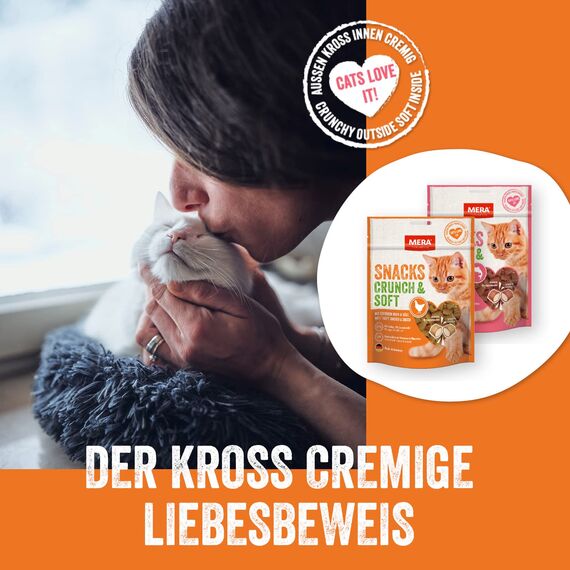MERA Crunch & Soft mit Huhn & Käse, 200g köstliche Katzen Leckerlies, nahrhafter Katzensnack voller Vitamine und Mineralien, Knuspersnack mit cremiger Füllung (Packung mit 3)