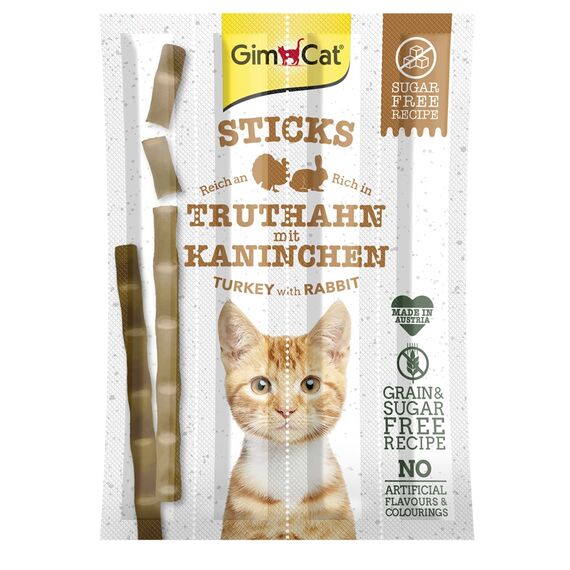 GimCat Sticks Truthahn & Kaninchen - Softe Kaustangen mit hohem Fleischanteil und ohne Zuckerzusatz - 1 Packung (1 x 4 Sticks)