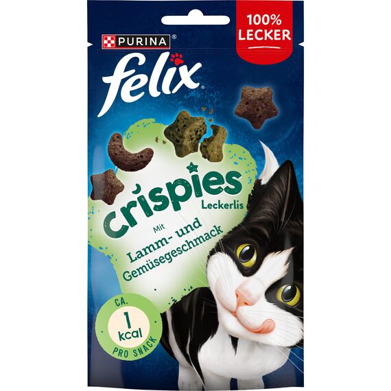 Felix Crispies Katzensnack, Knusper-Leckerlie mit Lamm- und Gemüsegeschmack, 8er Pack (8 x 45g)