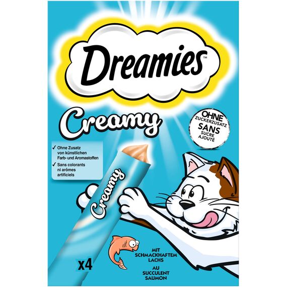Dreamies Katzenleckerlis Creamy Snacks mit Lachs – köstlich cremiger Geschmack – 44 Portionsbeutel (11 x 4 x 10g)