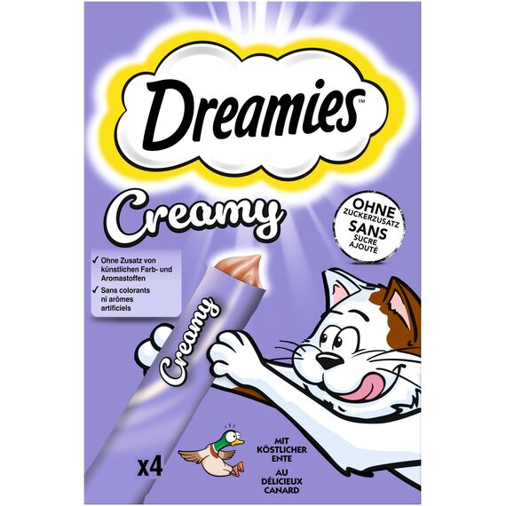Dreamies Katzenleckerlis Creamy Snacks mit Ente – köstlich cremiger Geschmack – 44 Portionsbeutel (11 x 4 x 10g)