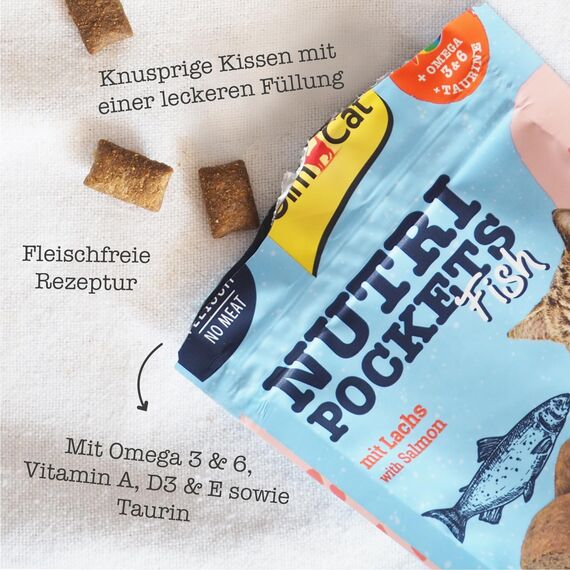 GimCat Nutri Pockets Fisch Lachs - Knuspriger Katzensnack mit funktionalen Inhaltsstoffen - 1 Beutel (1 x 60 g)