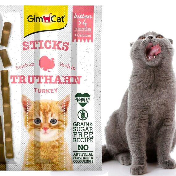 GimCat Sticks Kitten Truthahn - Softe Kaustangen mit hohem Fleischanteil und ohne Zuckerzusatz - 1 Packung (1 x 3 Sticks)