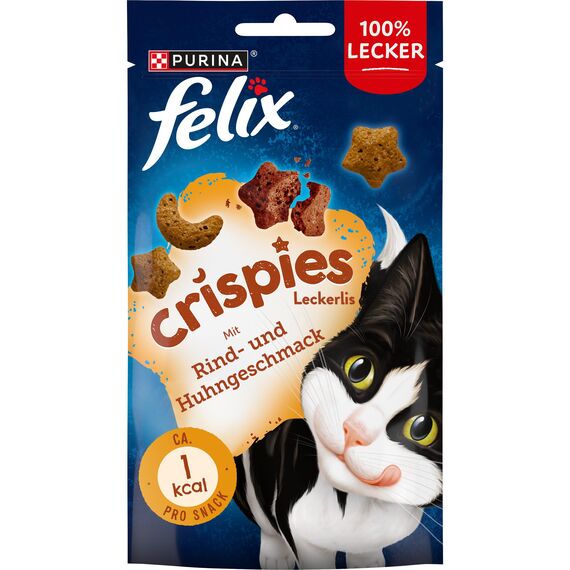 Felix Crispies Katzensnack, Knusper-Leckerlie mit Rind- und Huhngeschmack 8er Pack (8 x 45g)