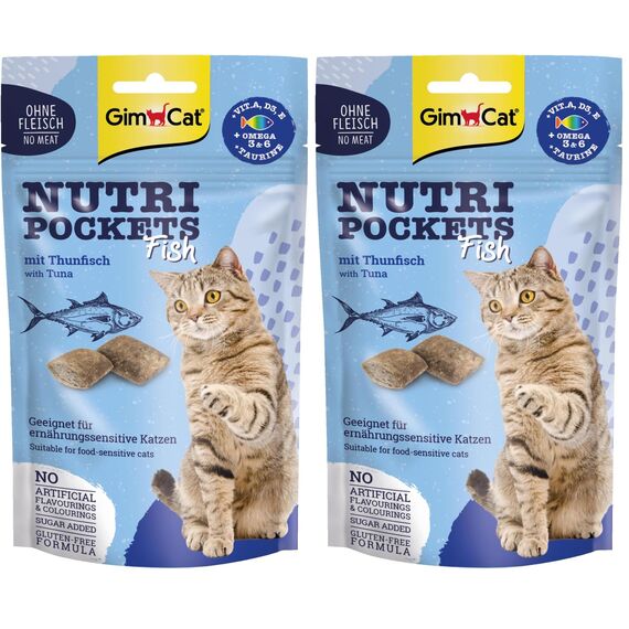 GimCat Nutri Pockets Fisch Thunfisch - Knuspriger Katzensnack mit funktionalen Inhaltsstoffen - 1 Beutel (1 x 60 g) (Packung mit 2)