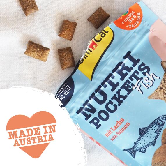 GimCat Nutri Pockets Fisch Lachs - Knuspriger Katzensnack mit funktionalen Inhaltsstoffen - 1 Beutel (1 x 60 g)