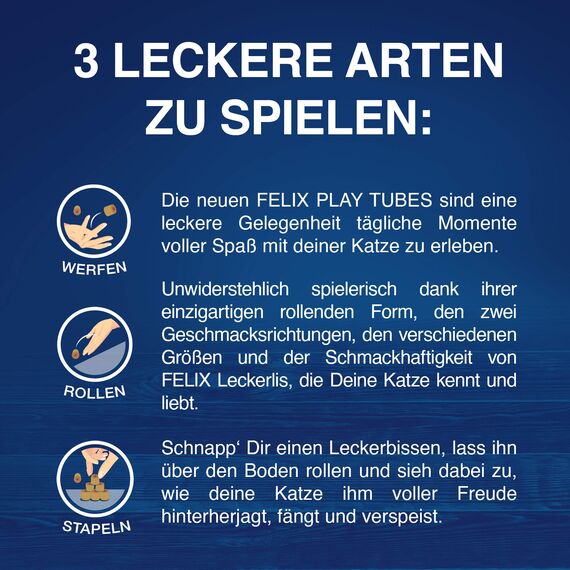 Felix Play Tubes Katzensnack, Leckerli zum Spielen, mit Truthahn- und Schinkengeschmack, 5er Pack (5 x 180g)