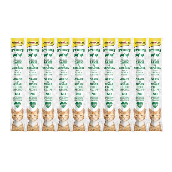 GimCat Sticks Lamm & Geflügel - Softe Kaustangen mit hohem Fleischanteil und ohne Zuckerzusatz - 1 Multipack (10 Sticks)