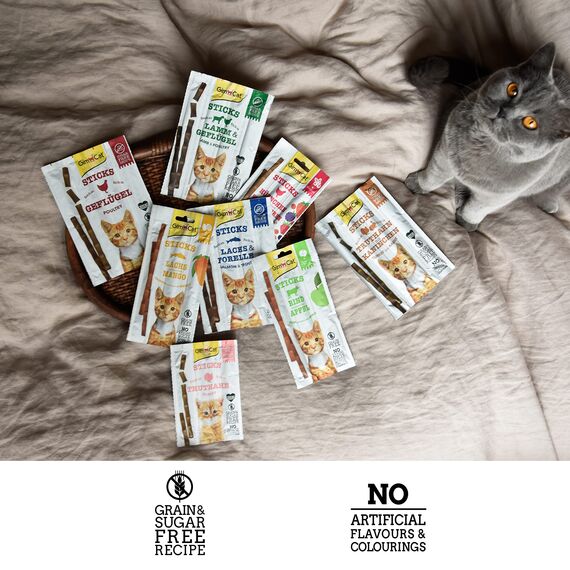 GimCat Sticks Lachs & Forelle - Softe Kaustangen mit hohem Fleischanteil und ohne Zuckerzusatz - 1 Packung (1 x 4 Sticks)