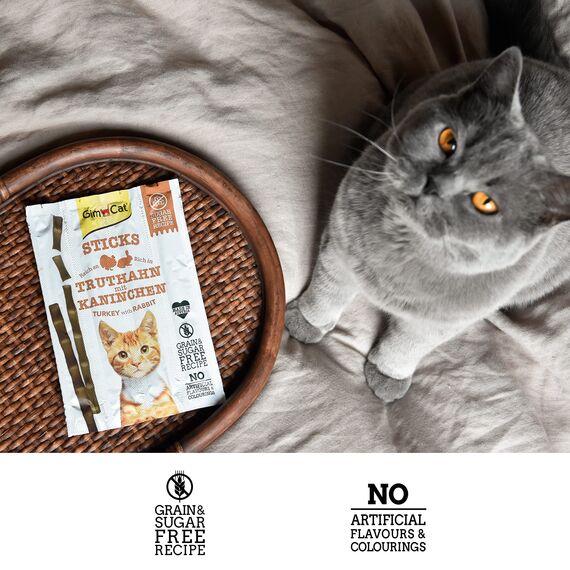 GimCat Sticks Truthahn & Kaninchen - Softe Kaustangen mit hohem Fleischanteil und ohne Zuckerzusatz - 1 Packung (1 x 4 Sticks)