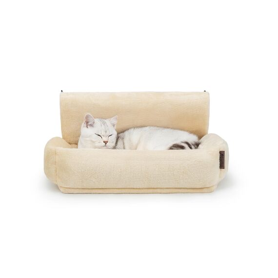 lionto Katzenheizungsliege mit kuscheligem Plüschbezug, warmes Katzenbett zum Einhängen mit Metallhaken für alle gängigen Heizungen, waschbare Katzenhängematte aus gemütlichem Material, beige