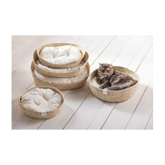 Dehner Premium Lovely Kuschelbett Guter Schlaf, Ø 38 cm, Höhe 13 cm, Naturmaterial/Plüsch, weiß/beige