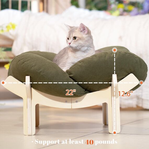CheerPals Erhöhtes Katzenbett Blumenform, 55cm L&W Großes Katzensofa, Stilvoll Katzenstuhl mit Hochelastischer Weich Kissen, Katzenmöbel zum Schlafen für Alle Katze