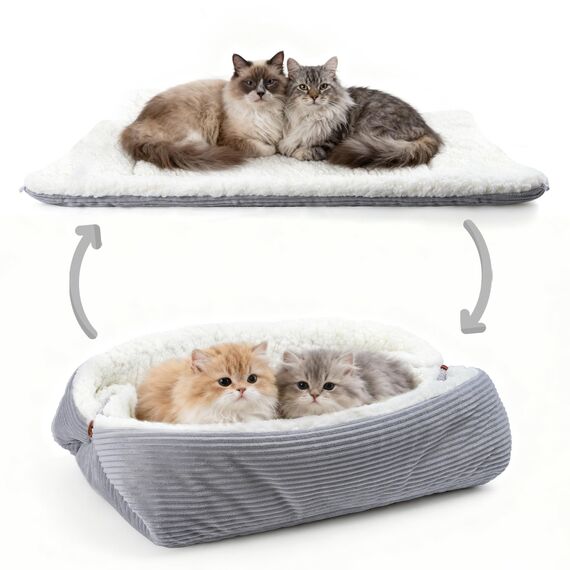 MAIYADUO Weiches Katzenbett Waschbar 75x50 cm Plüsch Haustierbett für Kleine Hunde und Katzen - 2 in 1 Katzenkissen Katzendecke Katzensofa Nest Bett, Entfaltete Größe 105x75 cm