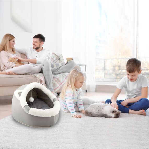 Katzenbetten für den Innenbereich mit hängendem Spielzeug, kleines Hundehöhlenbett mit Anti-Rutsch, Kätzchen-Zelt, abnehmbares gepolstertes Kissen, superweiche (Packung mit 2)