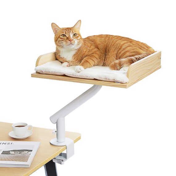 PAWZ Road Katzenbett für Schreibtisch, Holz-Katzenbett für drinnen, Katzenkorb, 360° drehbar & höhenverstellbar, Katzen Hängematte für Kratzen, unterstützt bis zu 23kg