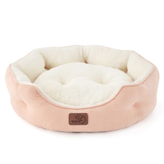 BEDSURE Katzenbett waschbar Katzen Bettchen - 51x48x15cm Katzenkorb mit zweiseitig Innenkissen Katzenschlafplatz für Katzen oder kleine Hunde, rosa