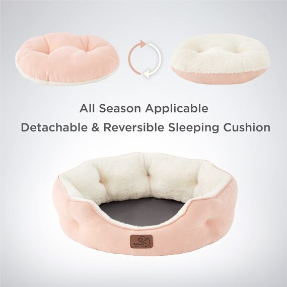 BEDSURE Katzenbett waschbar Katzen Bettchen - 51x48x15cm Katzenkorb mit zweiseitig Innenkissen Katzenschlafplatz für Katzen oder kleine Hunde, rosa