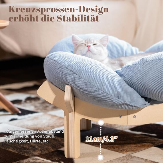 CheerPals Erhöhtes Katzenbett Blumenform, 55cm L&W Großes Katzensofa, Stilvoll Katzenstuhl mit Hochelastischer Weich Kissen, Katzenmöbel zum Schlafen für Alle Katze